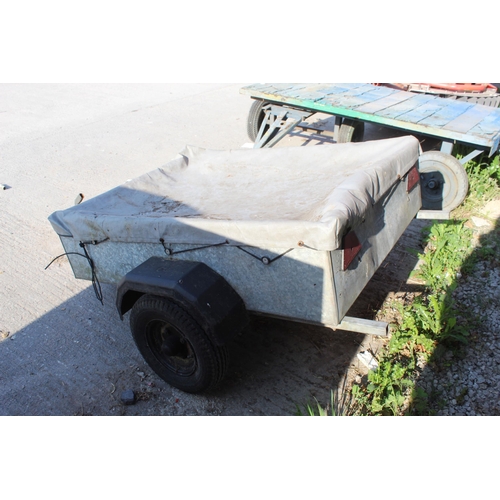 234 - A SMALL SINGLE AXLE CAR TRAILER WITH COVER NO VAT