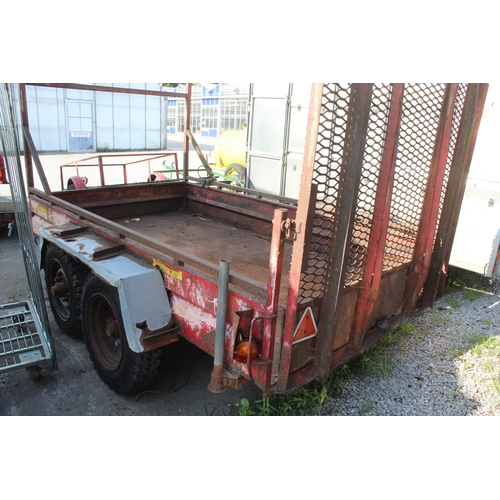 260 - A LARGE METAL FRAMED TWIN AXLE CAR TRAILER WITH REAR RAMP NO VAT