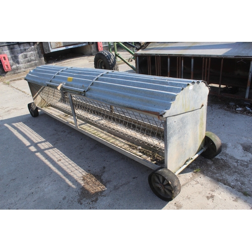 278 - A 10FT GALVANISED FOUR WHEELED SHEEP HAYRACK WITH LOWER TROUGH PLUS VAT