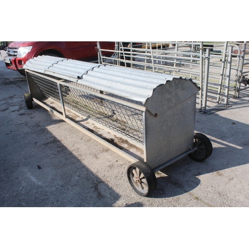 278 - A 10FT GALVANISED FOUR WHEELED SHEEP HAYRACK WITH LOWER TROUGH PLUS VAT