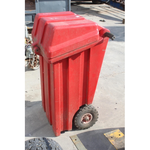 287 - A TWO WHEELED PLASTIC STORAGE TROLLEY WITH FUEL A TANK AND MANUAL FUEL PUMP NO VAT