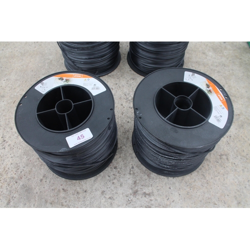 45 - TWO ROLLS OF NEW STHIL 3.3MM STRIMMER CORD, EACH ROLL CONTAINING 228M OF CORD NO VAT