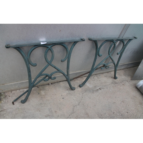 48 - A PAIR OF DECORATIVE CAST IRON TABLE BENCH ENDS - NO VAT