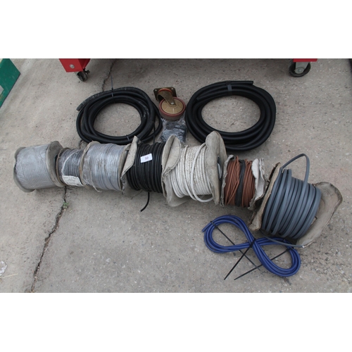 50 - A LARGE QUANTITY OF ASSORTED ELECTRIC CABLE TO INCLUDE THREE AS NEW AND UNUSED ROLLS NO VAT