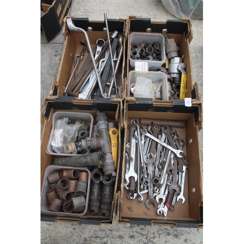 66 - 4 BOXES INCLUDING SPANNERS, PLUMBING SPARES  NO VAT