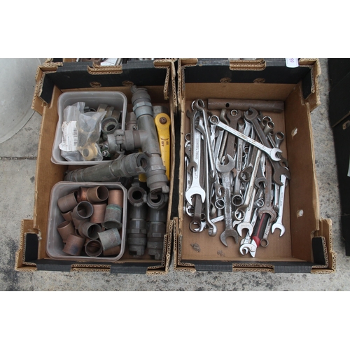 66 - 4 BOXES INCLUDING SPANNERS, PLUMBING SPARES  NO VAT