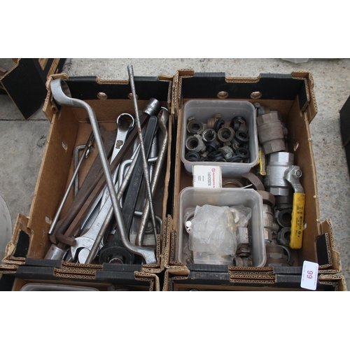 66 - 4 BOXES INCLUDING SPANNERS, PLUMBING SPARES  NO VAT