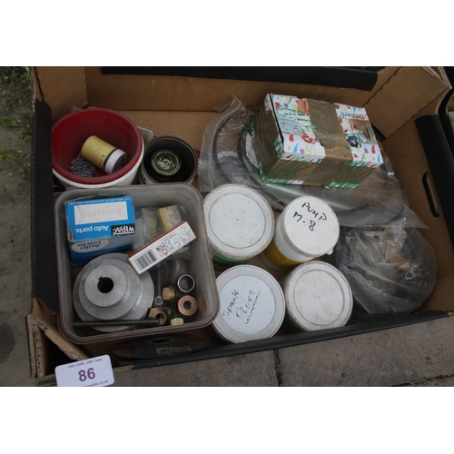 86 - TWO BOXES OF SPARES, O RINGS E.T.C.  NO VAT