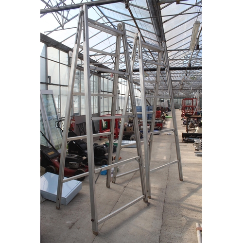 99A - A PAIR OF VERY LARGE ALUMINIUM A FRAME LADDERS - NO VAT