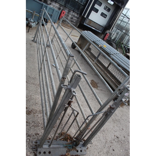 279 - TWO 10FT GALVANISED SHEEP RACE SIDES COMPLETE WITH A GALVANISED NON RETURN GATE AND A RIGID HURDLE S... 