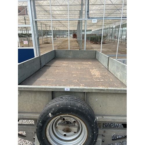 307 - AN IFOR WILLIAMS TRI AXLE TRAILER WITH SIDES & SPARE WHEEL + VAT