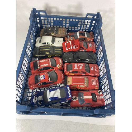 357 - TWO BOXES OF SCALEXTRIC CARS TOGETHER WITH A FURTHER BOX OF SCALEXTRIC MINI METRO SPARES