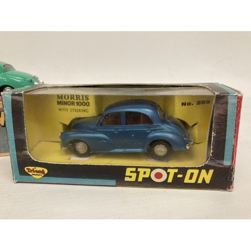 368 - THREE SPOT-ON BOXED MODELS TO INCLUDE A MORRIS MINOR 1000 (NO 289), A JAGUAR S-TYPE (NO 276) AND A J... 