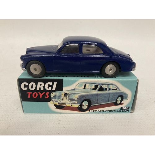 369 - THREE BOXED CORGI MODELS TO INCLUDE A RILEY PATHFINDER SALOON (NO 205), A VAUXHALL VELOX SALOON (NO ... 