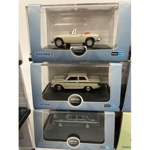 377 - TWELVE MINT BOXED OXFORD DIE-CAST MODELS, RAILWAY SCALE, TO INCLUDE OLLD ENGLISH WHITE MGB, PEARL WH... 