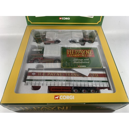 397 - A LIMITED EDITION BOXED CORGI SET H E PAYNE TO INCLUDE A SCANIA TOPLINE 124/420 TRACTOR UNIT, A VOLV... 