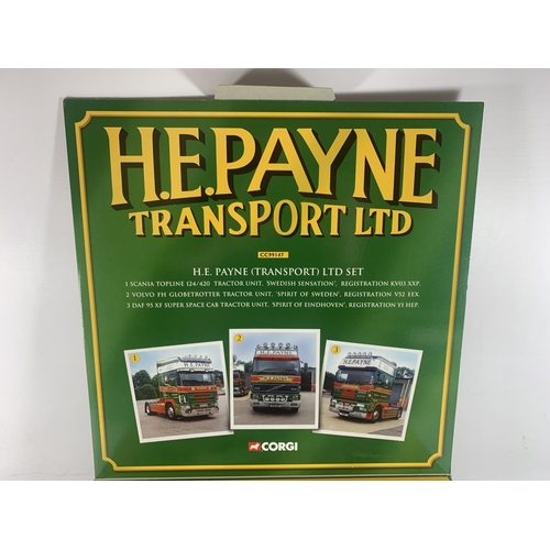 397 - A LIMITED EDITION BOXED CORGI SET H E PAYNE TO INCLUDE A SCANIA TOPLINE 124/420 TRACTOR UNIT, A VOLV... 