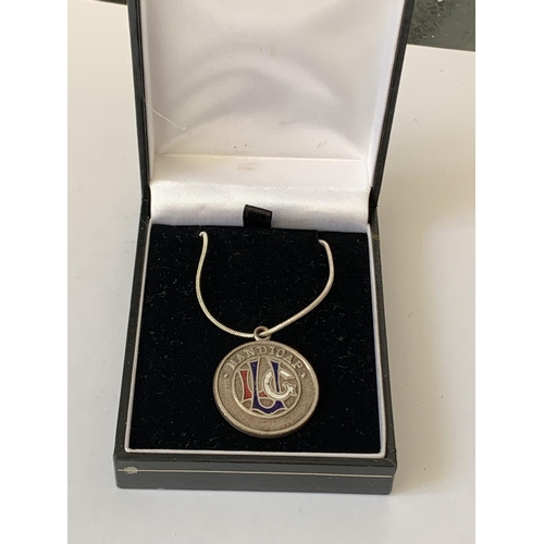 591 - A SILVER MASONIC NECKLACE IN A PRESENTATION BOX