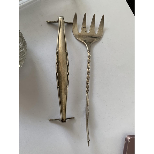 604 - THREE SILVER ITEMS AND A WMF FISH FORK