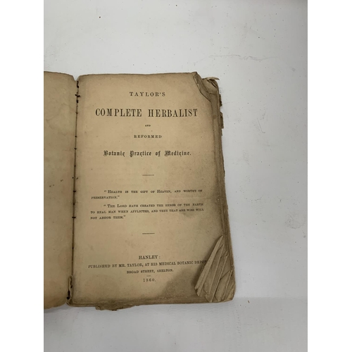 131 - AN 1860 BOOKLET TITLED 'TAYLOR'S COMPLETE HERBALIST' PUBLISHED BY MR TAYLOR AT HIS MEDICAL BOTANIC D... 