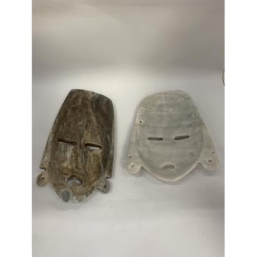 145 - TWO MARBLE STYLE FACE MASK WALL PLAQUES