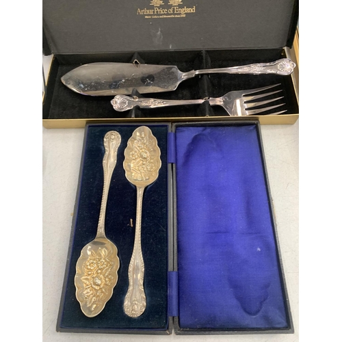 153 - FOUR CASED VINTAGE SILVER PLATED FLATWARE SETS, BERRY SPOONS, ARTHUR PRICE ETC