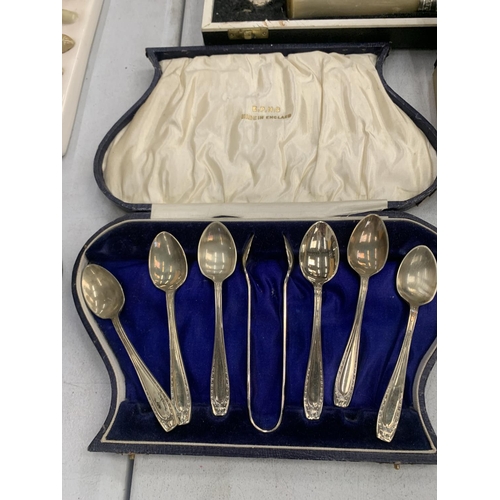 153 - FOUR CASED VINTAGE SILVER PLATED FLATWARE SETS, BERRY SPOONS, ARTHUR PRICE ETC