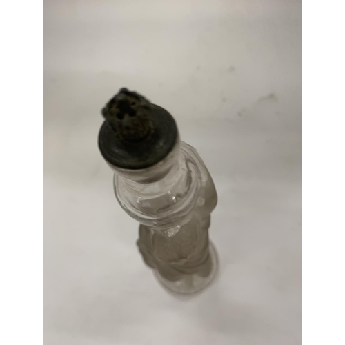 156 - A VINTAGE GLASS LIQUER/SCENT BOTTLE IN THE FORM OF A LADY HEIGHT 21CM