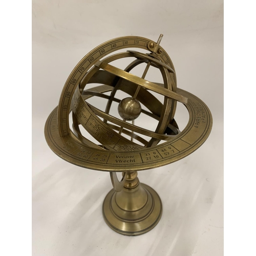 164 - A BRASS ARMILLARY GLOBE HEIGHT 26CM