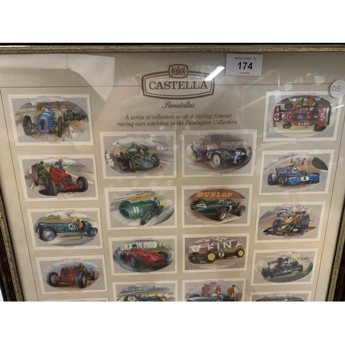 174 - A COLLECTION OF DONNINGTON CASTELLA CIGAR CARDS IN A FRAME