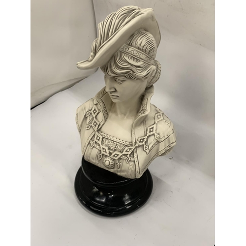 190 - A BUST OF A LADY ON A PLINTH HEIGHT 39CM