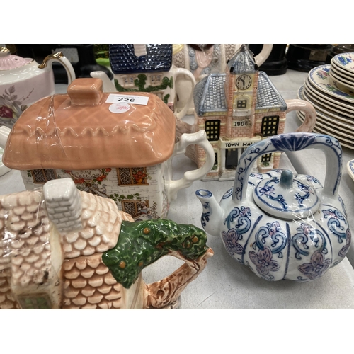 226 - A COLLECTION OF NOVELTY CERAMIC TEAPOTS TO INCLUDE FROG AND PONY EXAMPLES