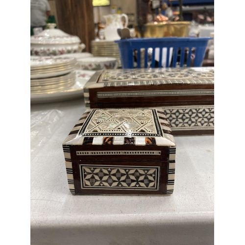 229 - TWO VINTAGE INLAID MIDDLE EASTERN JEWELLERY BOXES