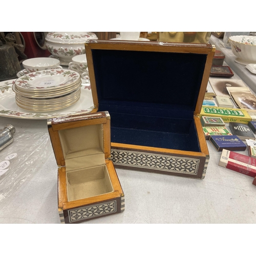 229 - TWO VINTAGE INLAID MIDDLE EASTERN JEWELLERY BOXES