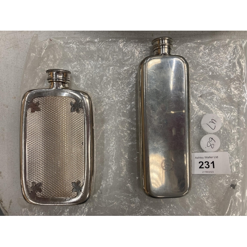 231 - TWO PEWTER HIP FLASKS TO INCLUDE A CELTIC EXAMPLE