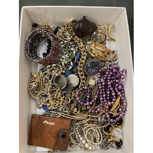 244 - A BOX OF ASSORTED COSTUME JEWELLERY, BEAD NECKLACES ETC