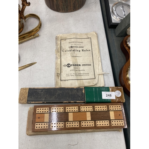 248 - TWO VINTAGE ITEMS TO INCLUDE CRIBBAGE BOARD