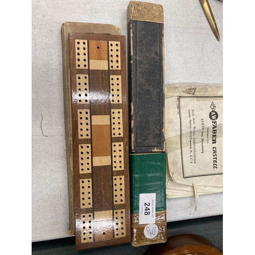 248 - TWO VINTAGE ITEMS TO INCLUDE CRIBBAGE BOARD