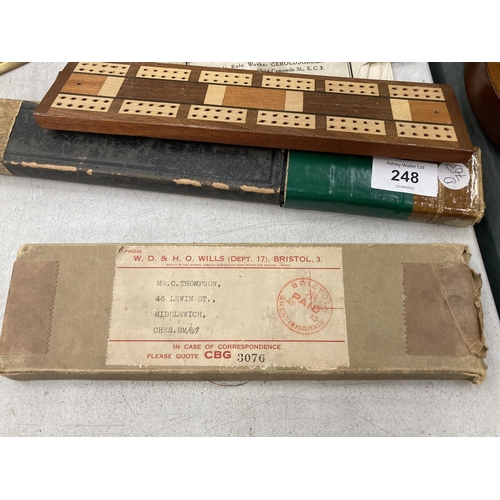 248 - TWO VINTAGE ITEMS TO INCLUDE CRIBBAGE BOARD