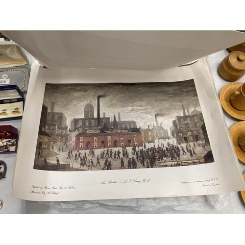 817 - A GROUP OF L.S. LOWRY UNFRAMED PRINTS, THE LONELY HOUSE ETC