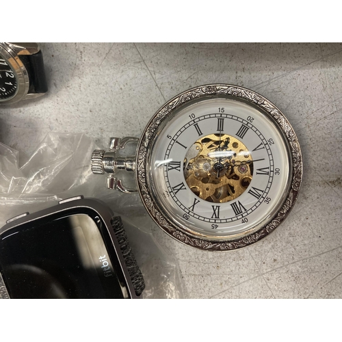 826 - A GROUP OF WATCHES TO INCLUDE LORUS AND SKELETON POCKET WATCH