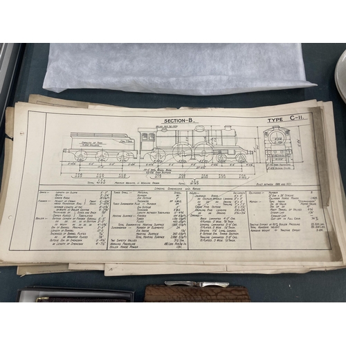 841 - A COLLECTION OF VINTAGE STEAM TRAIN LOCOMOTIVE BLUEPRINTS