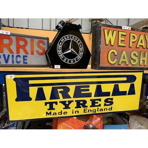 40 - A LARGE ENAMEL PIRELLI TYRES SIGN, 91 X 30CM