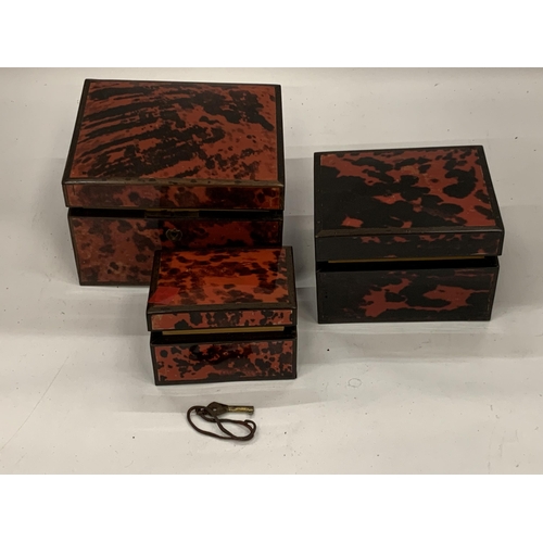 6 - A SET OF THREE GRADUATED TORTOISESHELL EFFECT JEWELLERY BOXES