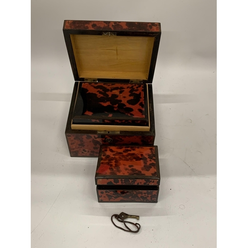 6 - A SET OF THREE GRADUATED TORTOISESHELL EFFECT JEWELLERY BOXES