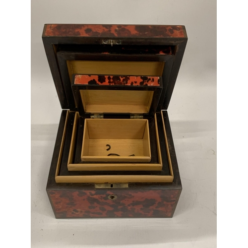 6 - A SET OF THREE GRADUATED TORTOISESHELL EFFECT JEWELLERY BOXES