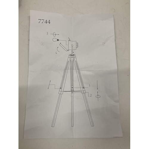 70 - A CHROME SPOT LIGHT ON WOODEN TRIPOD STAND (NEW)