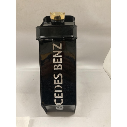 77 - A BLACK MERCEDES METAL PETROL CAN WITH BRASS TOP