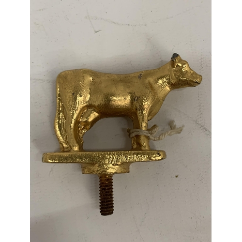 9 - TWO VINTAGE GOLD PAINTED CAR MASCOTS - COW AND DOG