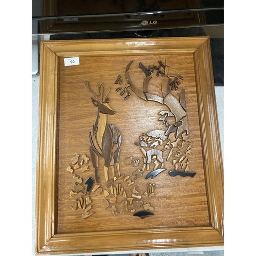 90 - A CARVED WOODEN DEER PICTURE